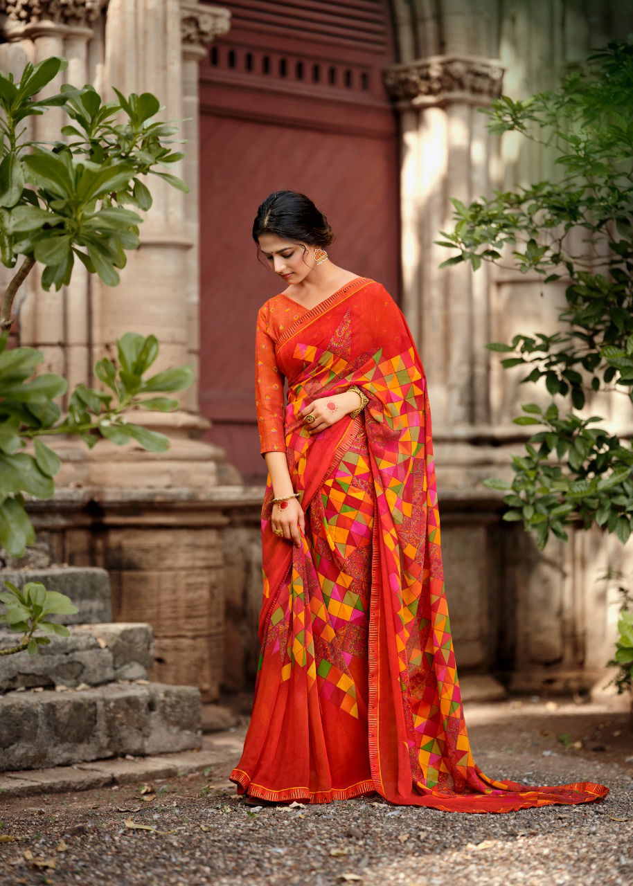 Kashvi Jasleen Fancy Wear Georgette Ethnic Wear Printed Saree Collection